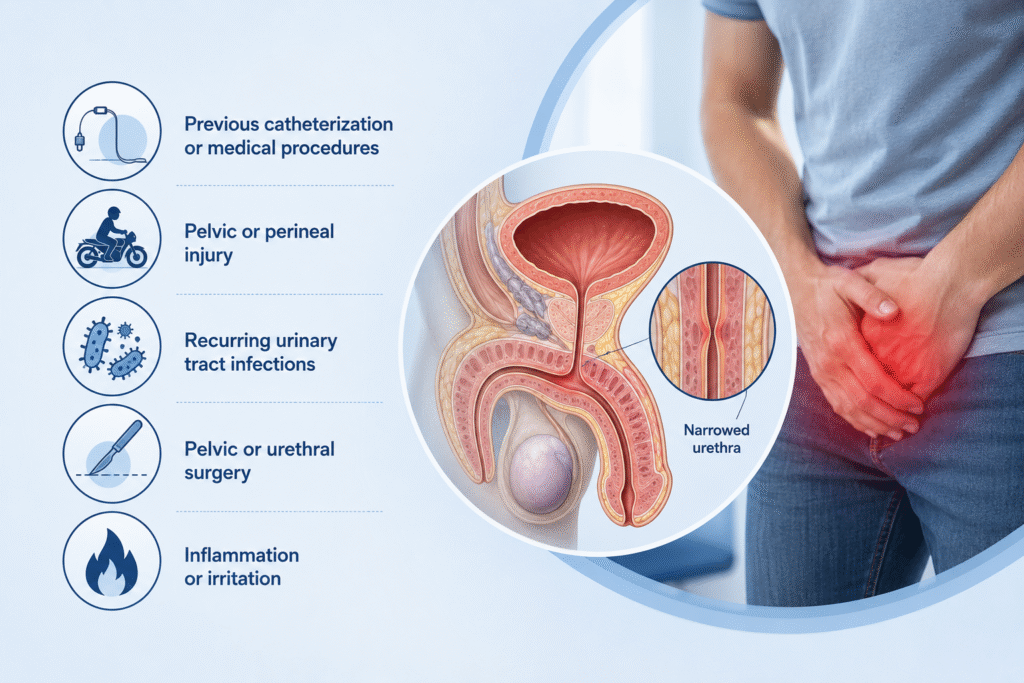 Common Causes of Urethral Narrowing showing in image